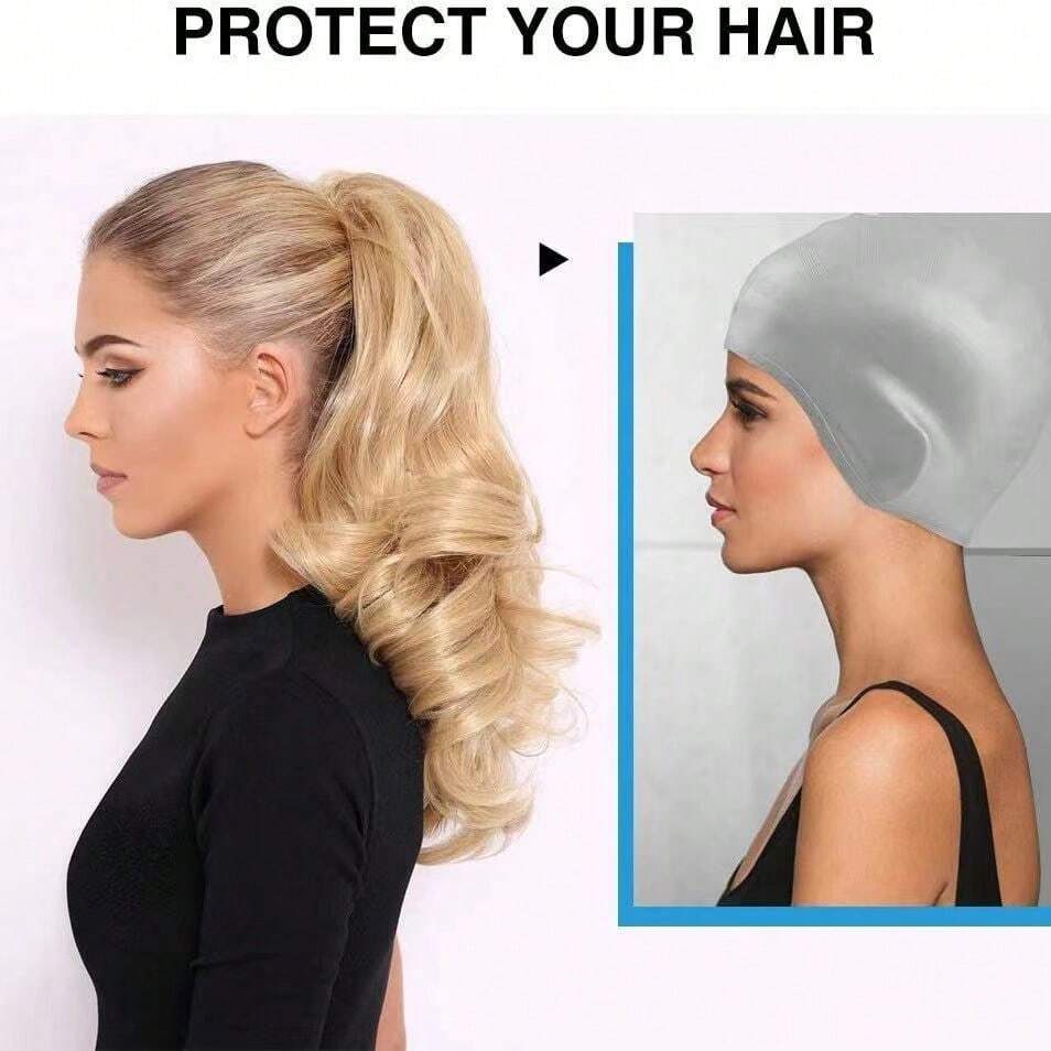Silicone Ear Protection Swimming Cap, Adult Unisex Elastic Comfortable Non-Tight Swim Cap, Long Hair Swimming Cap, Plus Size Sil