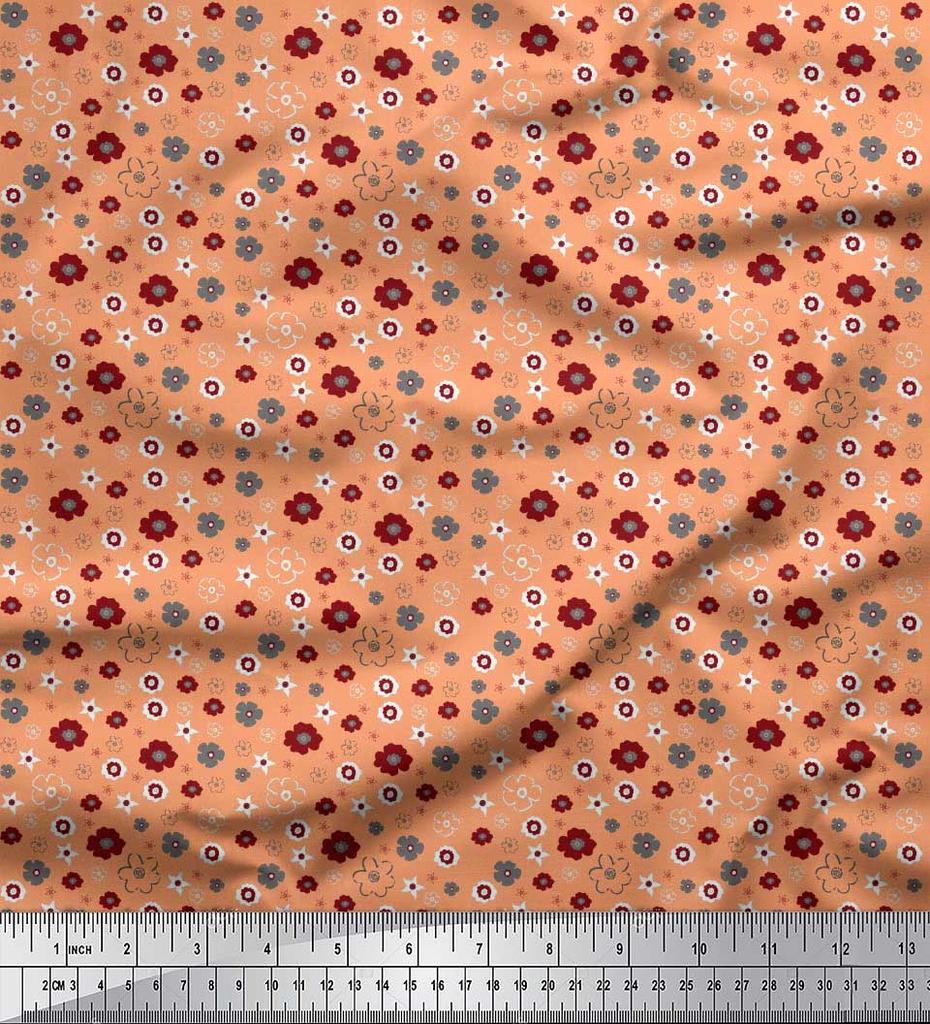 Soimoi Purple Japan Crepe Satin Fabric Flower Artistic Decor Fabric Printed Metre 42 Inch