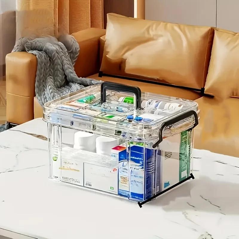 Double-Layer Transparent Medicine Storage Box - Waterproof Portable Pill Organizer for Home & Travel, Clear Medical Case