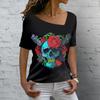 Vintage Skull Women's T Shirt 3D Printed Skew Collar Blouses Casual Short Sleeve Pullover Tops Summer Oversized Clothes Tees