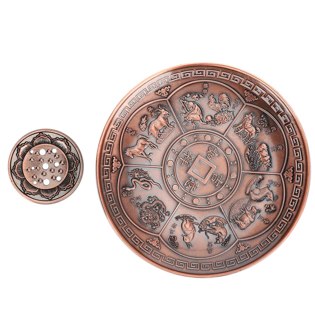 

Red Copper Incense Burners Plate Zodiacs Round Incense Stick Holders Home Decoration