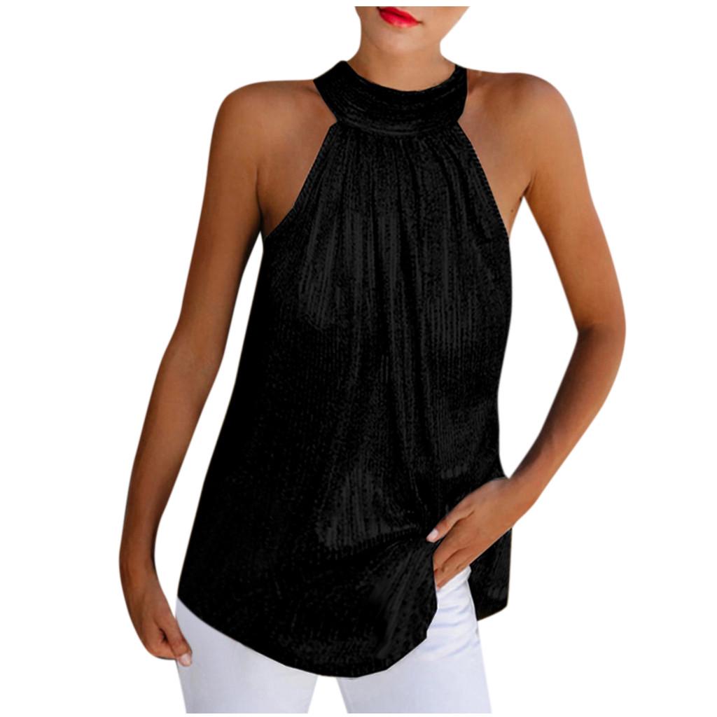 Women Summer Sequined Sleeveless Casual Tunic Top Tank Shirt Vest