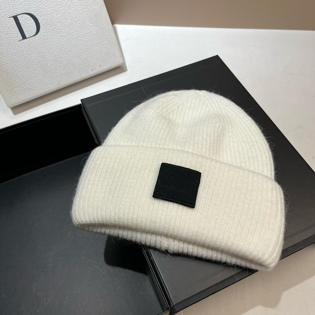 Square Expression Rabbit Fur Knitted Hat Fashionable Winter Warm Hat Couple's Ear Protection Woolen Hat