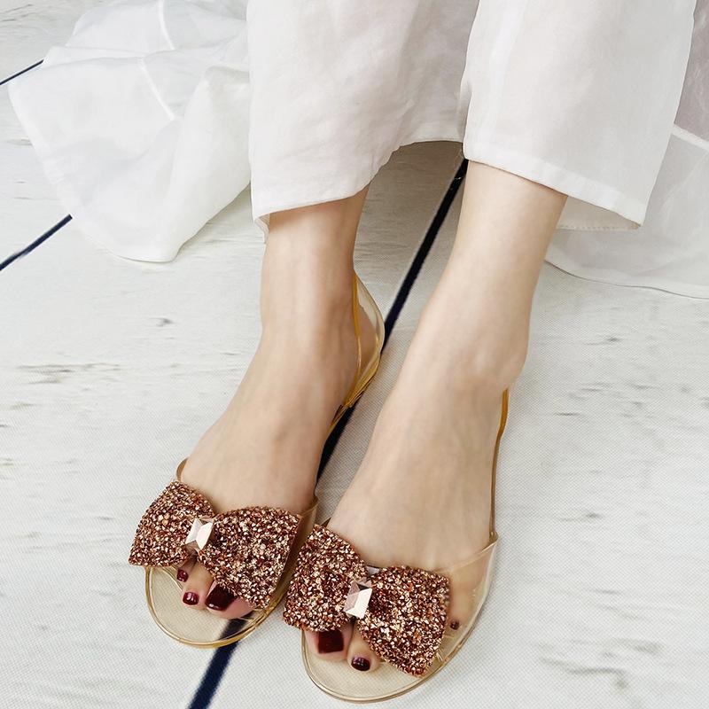 Broken Diamond Bow Transparent Single Shoes Four Seasons Shoes Summer Women'S Fashionable And Comfortable Pvc