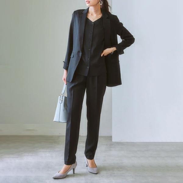 

Жіночий високоякісний костюм-трійка в британському стилі з корейської літери 2024 року: Весняно-осінній комплект жилетів у японському стилі 5XL чорний