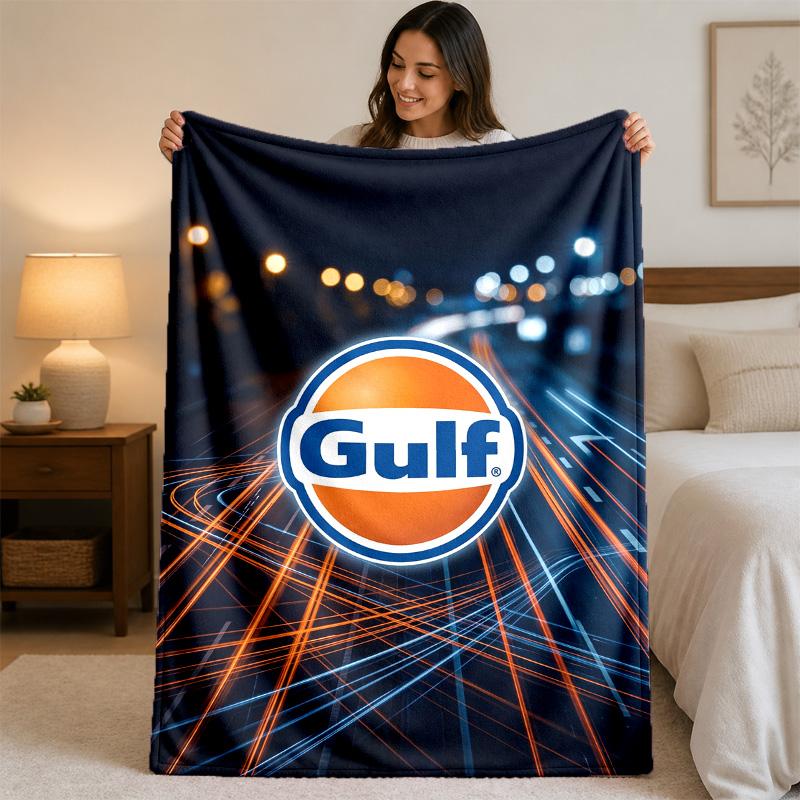 Gulf Print Flannel Blanket Cozy Lightweight Plush Throw Blanket For Bed Sofa Household Use