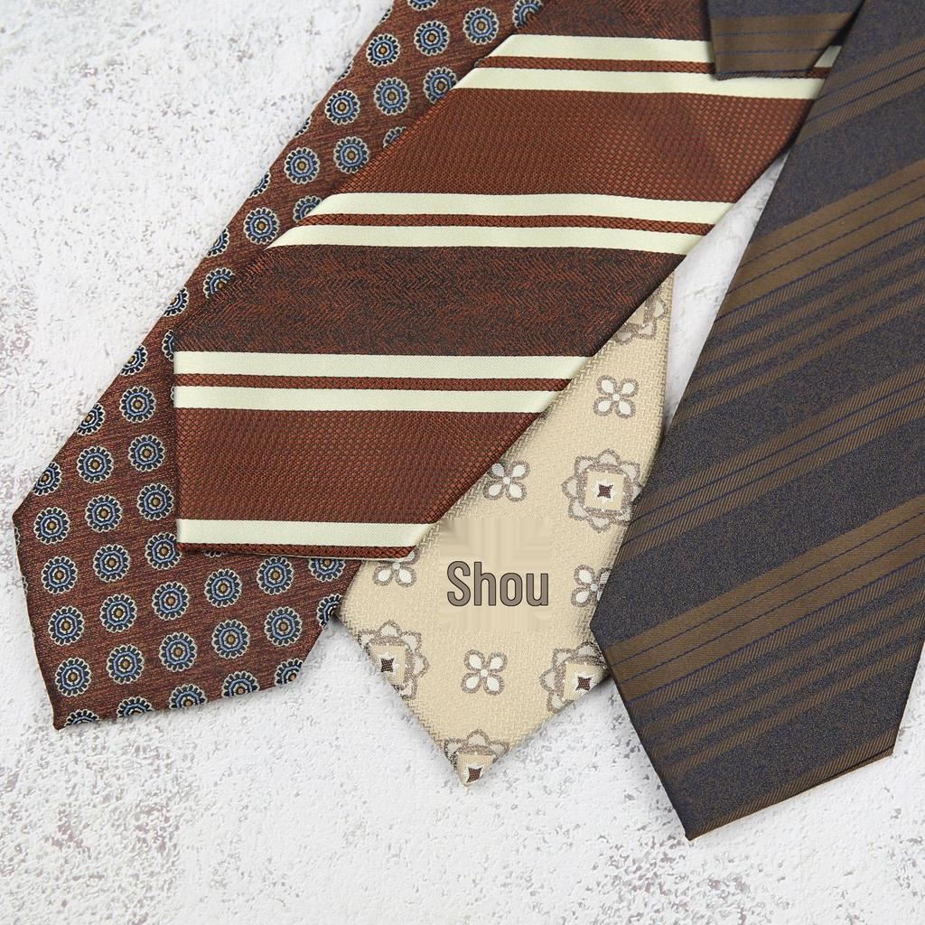 Maillard Style 8CM Retro Beige Coffee Champagne Tie - Korean Casual and Formal Fashion for Men