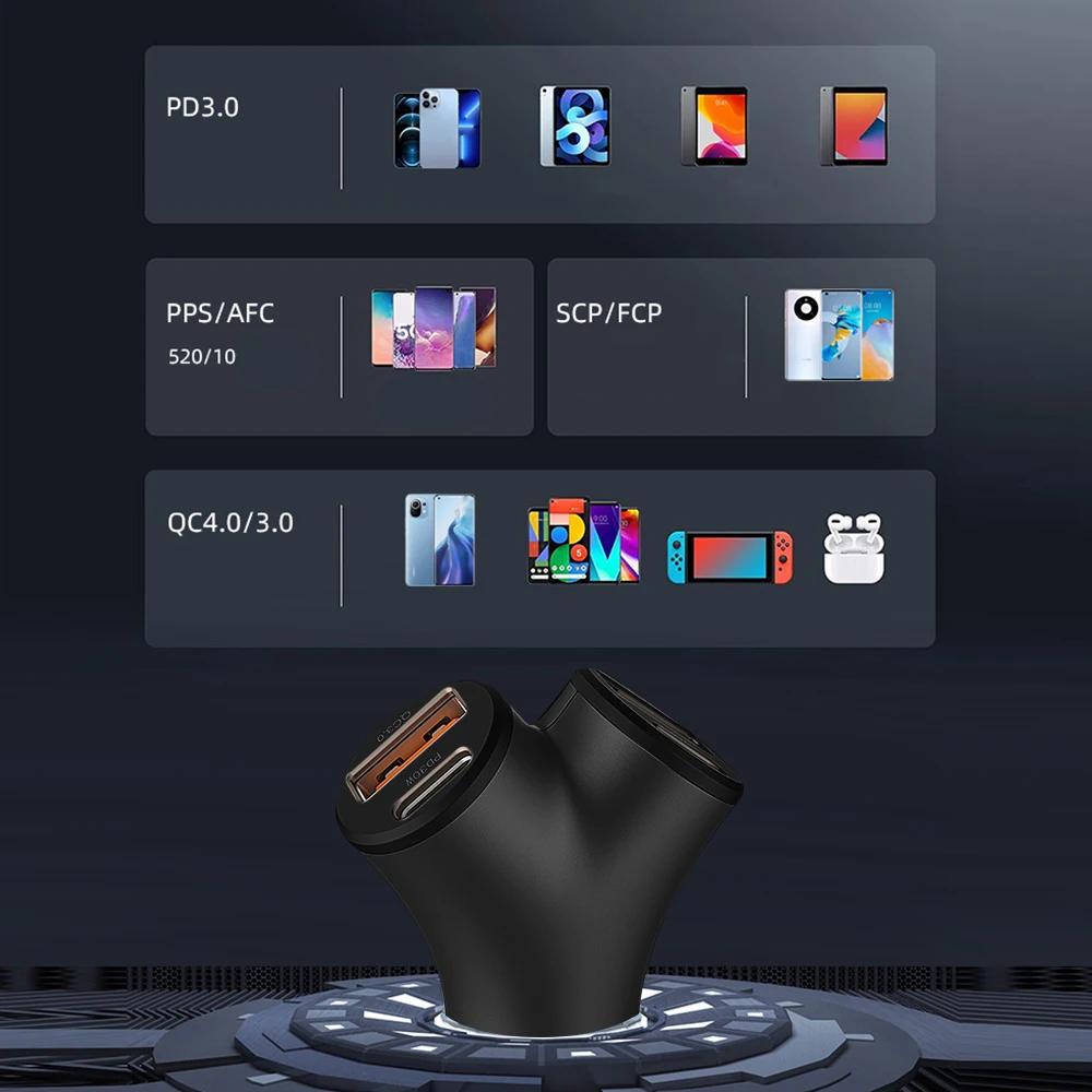 78W Portable Car Charger Super Fast Charge Adapter Dual Type C USB 4 Ports For IPhone 14 Pro Max 13 12 11 IPad Airpods Samsung