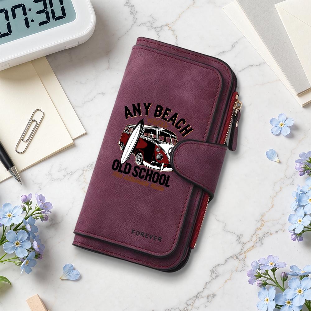 Retro Beach Style Long Wallet Casual Portable Card Holder Fashion Daily Use Purse