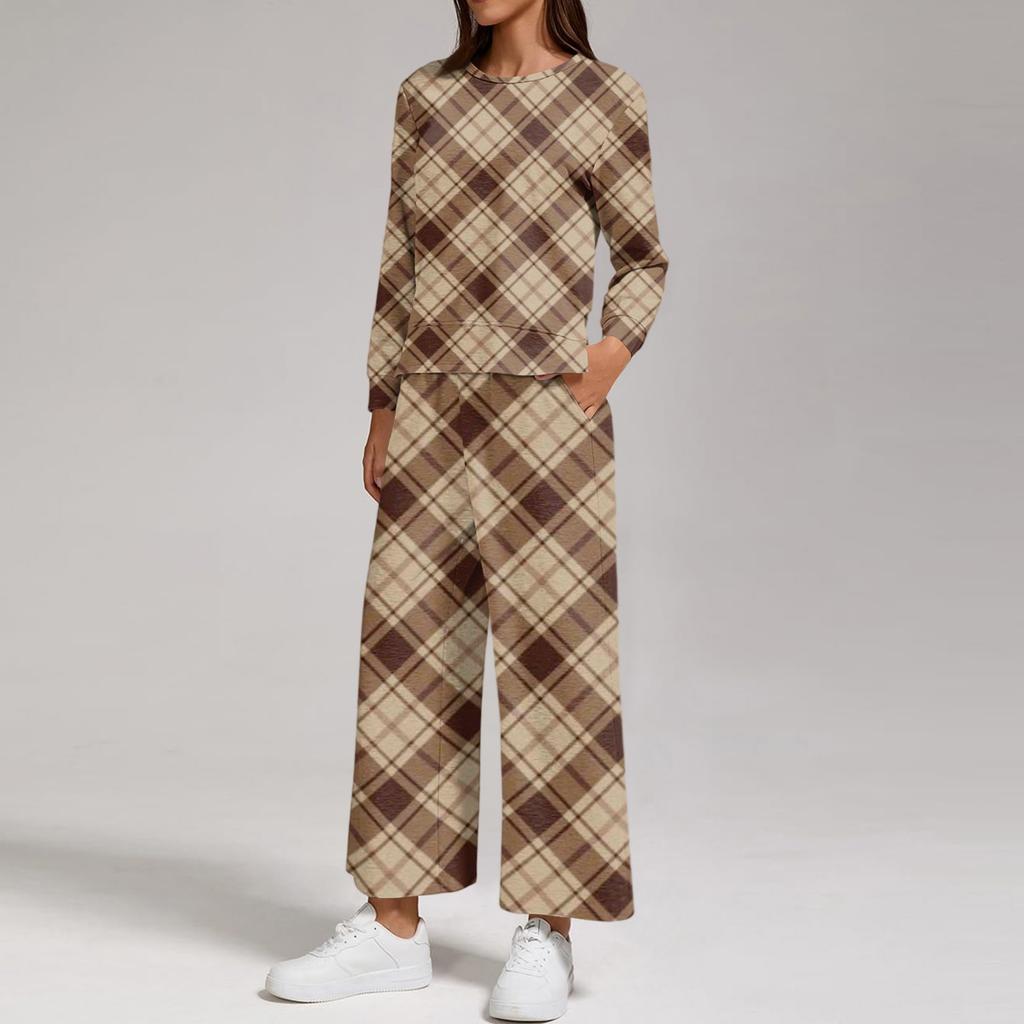 Damesmode Ronde Hals Losse Pasvorm Bedrukt Sweatshirt en Joggingbroek Set met Zijsplit Zoom