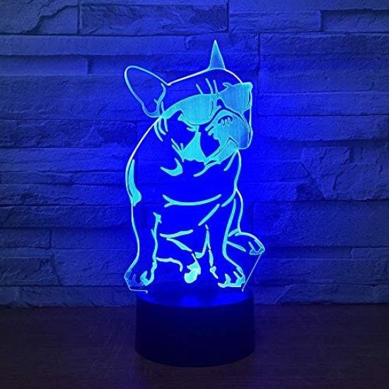 Xdorra Veilleuse Bouledogue Français Articles Bouledogue Français Divers Lampe de Bureau Illusion 3D Panneau LED Multicolore Cadeau de Pendaison de Crémaillère Cadeau d'Anniversaire Chambre
