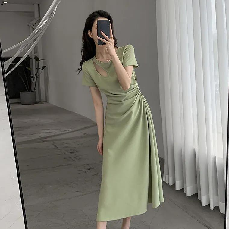 Slim Dress Women Summer French Sweet Fashion Waist Slimming Long Dress