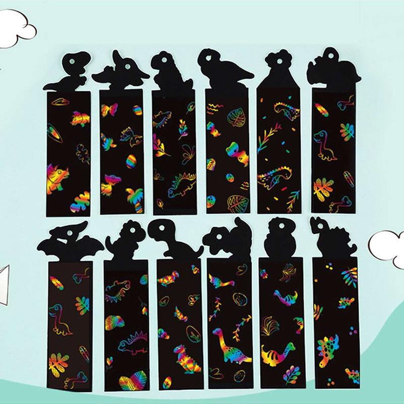 12PCS Bookmark Scratch Paper DIY Children Painting Toys Puzzle Early Education Toys Kids Birthday Gift Scratch Painting TMZ