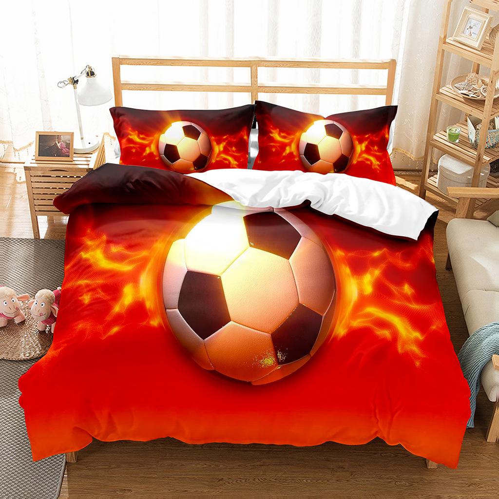Soccer Duvet Cover Set King Queen Size Sport Theme Bedding Set For Kids Boys Girls Comforter Cover With Pillowcase Bedroom Decor