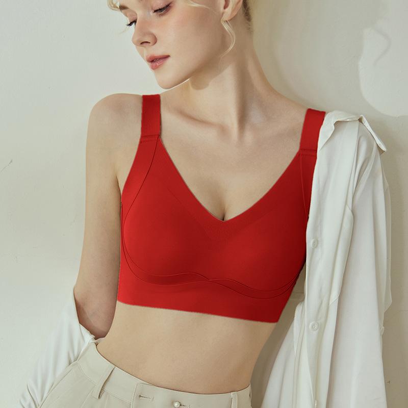 Large breasts and small seamless underwear for women, anti-sagging tits, soft support, comfortable gathering sports bra set