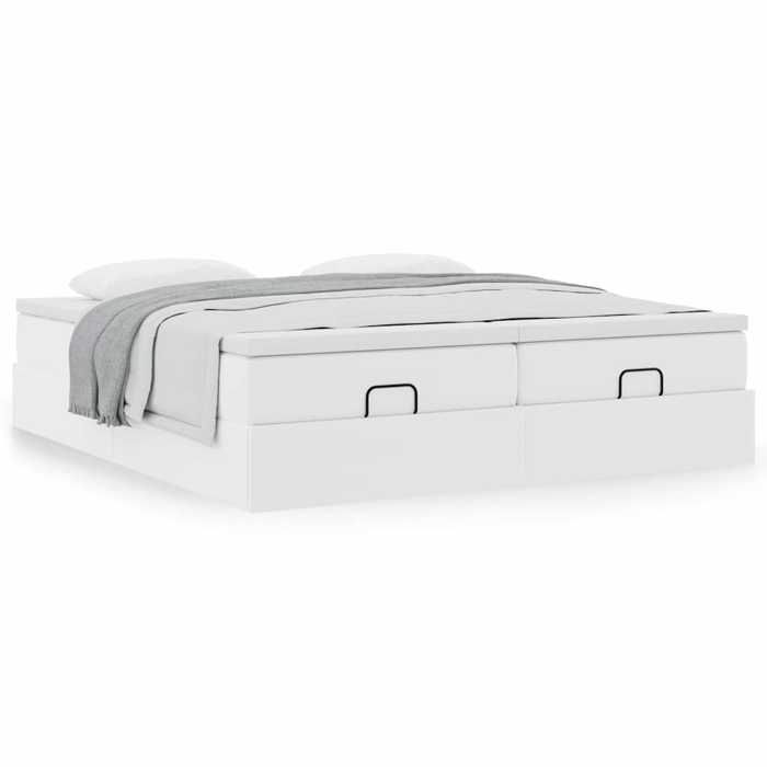 Cadre de lit ottoman - 160x200 cm - Similicuir blanc - Rangement sous le lit - Mécanisme hydraulique