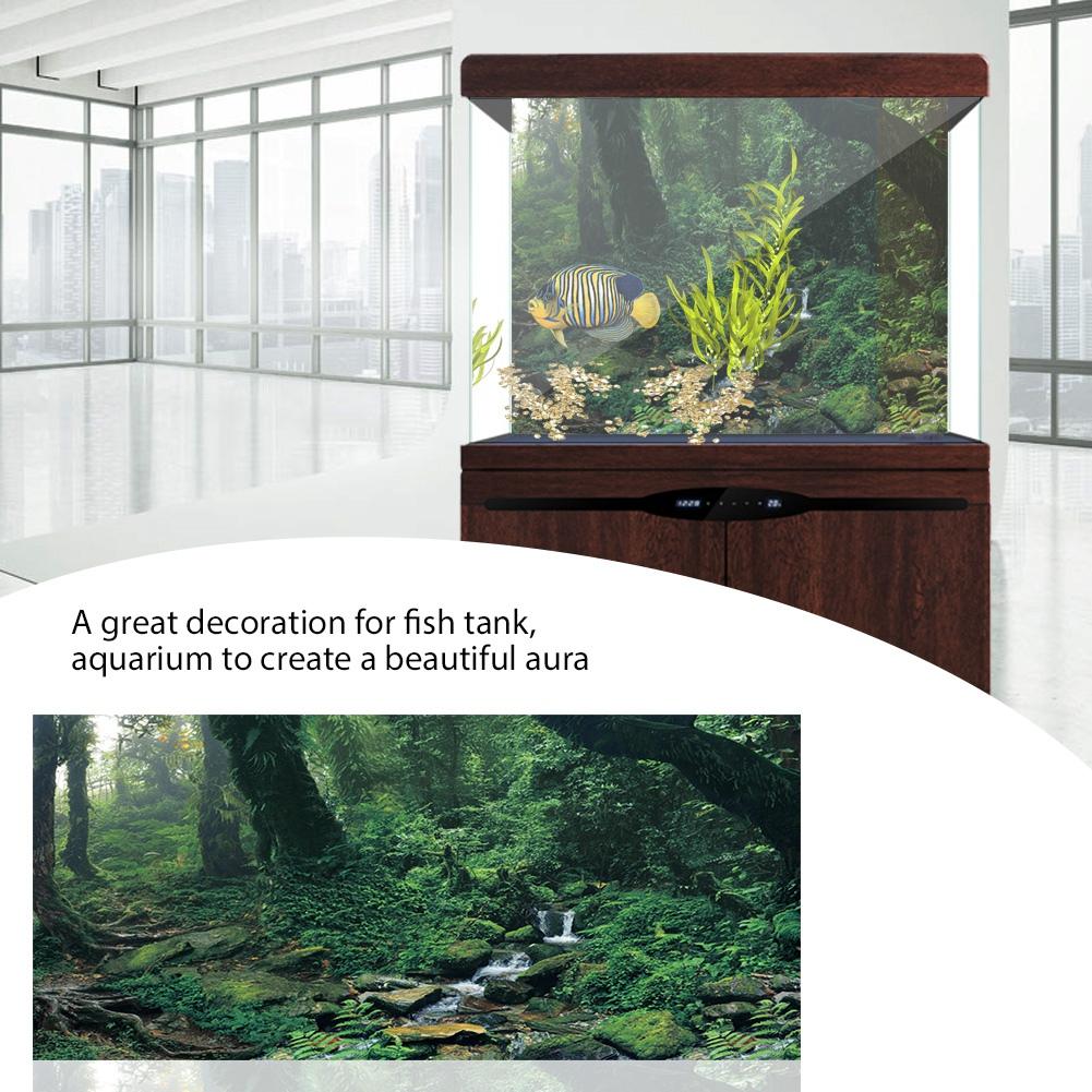 PVC Adhesive Riverway Green Woods Aquarium Background Poster Sticker Fish Tank Decoration