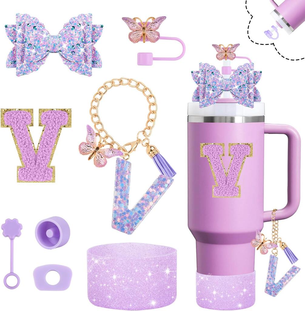 8pcs Cup Accessories Set for Stanley Cup 30oz 40oz Tumbler Straw Topper Cover, Boot, Spill Proof Stoppers, Handle Charms Sticker