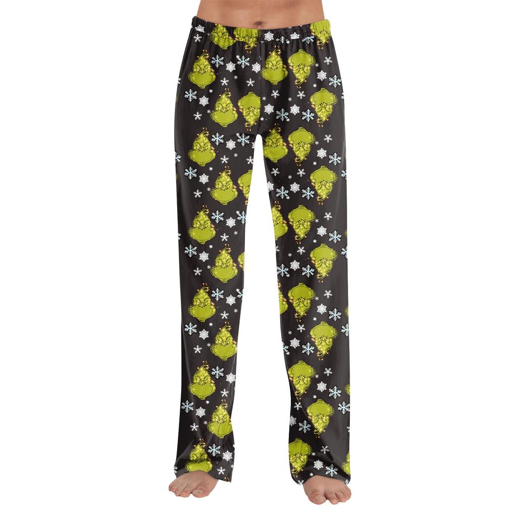 Adult Fashion Loose Christmas Printed Casual Pants Home Pajama Pants (No Drawstring)