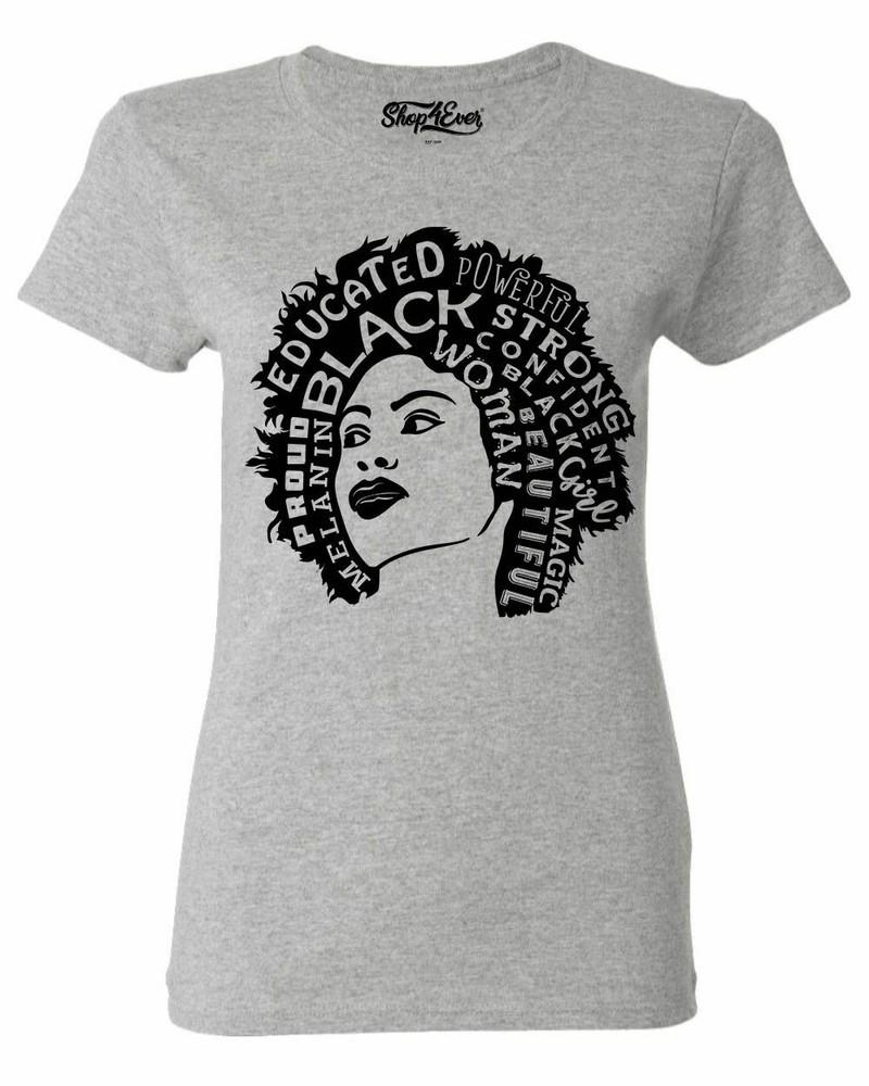 

Brown Skin Girl Afro Word Cloud Women s T-Shirt African Black History Shirts 3XL