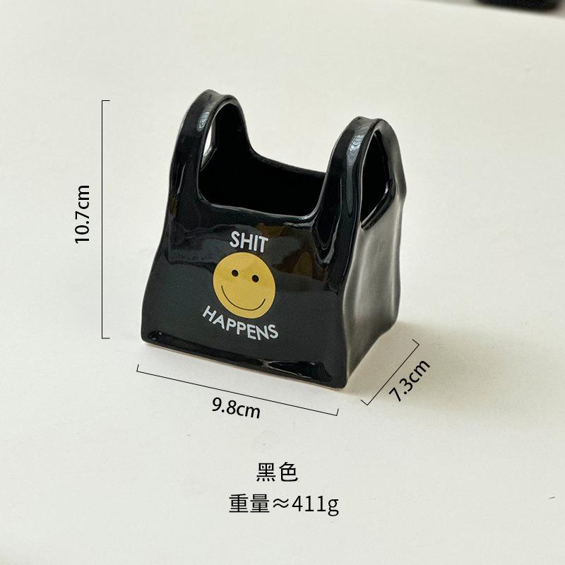 Pote Cerâmico Smiley - Armazenamento de Mesa Minimalista para Canetas Chaves Bijuterias, Decoração de Casa com Vibrações Positivas