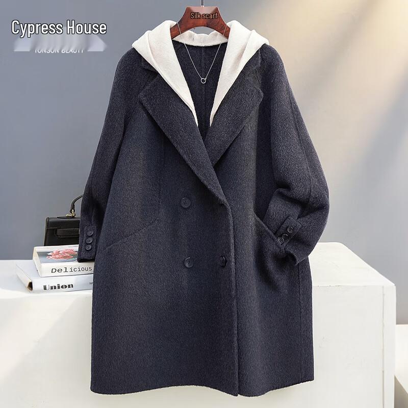 

Women s Double-faced Wool Silk Blend Hooded Winter Coat XL