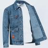 Men Autumn Jacket Pocket Long Sleeves Solid Color Loose Single-breasted Warm Cardigan Plus Size Mid Length Men Denim Coat for Daily Wear