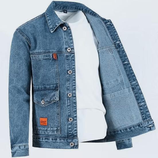 Men Autumn Jacket Pocket Long Sleeves Solid Color Loose Single-breasted Warm Cardigan Plus Size Mid Length Men Denim Coat for Daily Wear