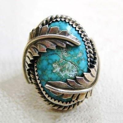 Vintage Leaves Cover Artificial Turquoise Ring Wedding Party Engagement Jewelry
