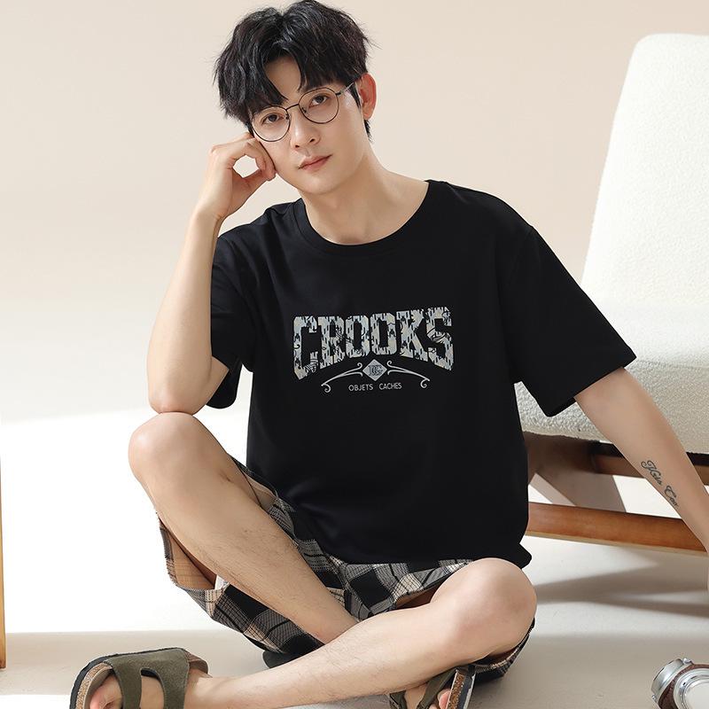 "2024 Men's Thin Cotton Short-Sleeve Pajama Set - Summer Style, Large Sizes Available"