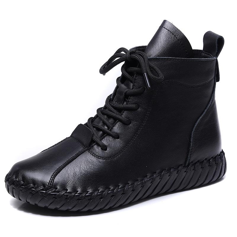 Leather single boots hand-sewn bare boots casual shoes autumn and winter new beef tendon soft-soled short boots