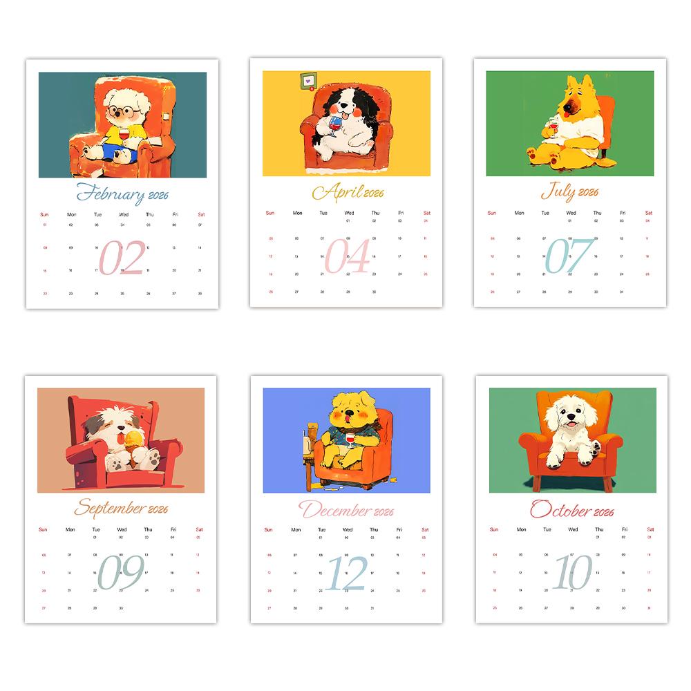 1pc 2026 Wall Calendar, Cartoon Hand-Drawn Dog Theme,12 Beautiful Designs, Perfect Gift for Birthdays, Christmas, New Year