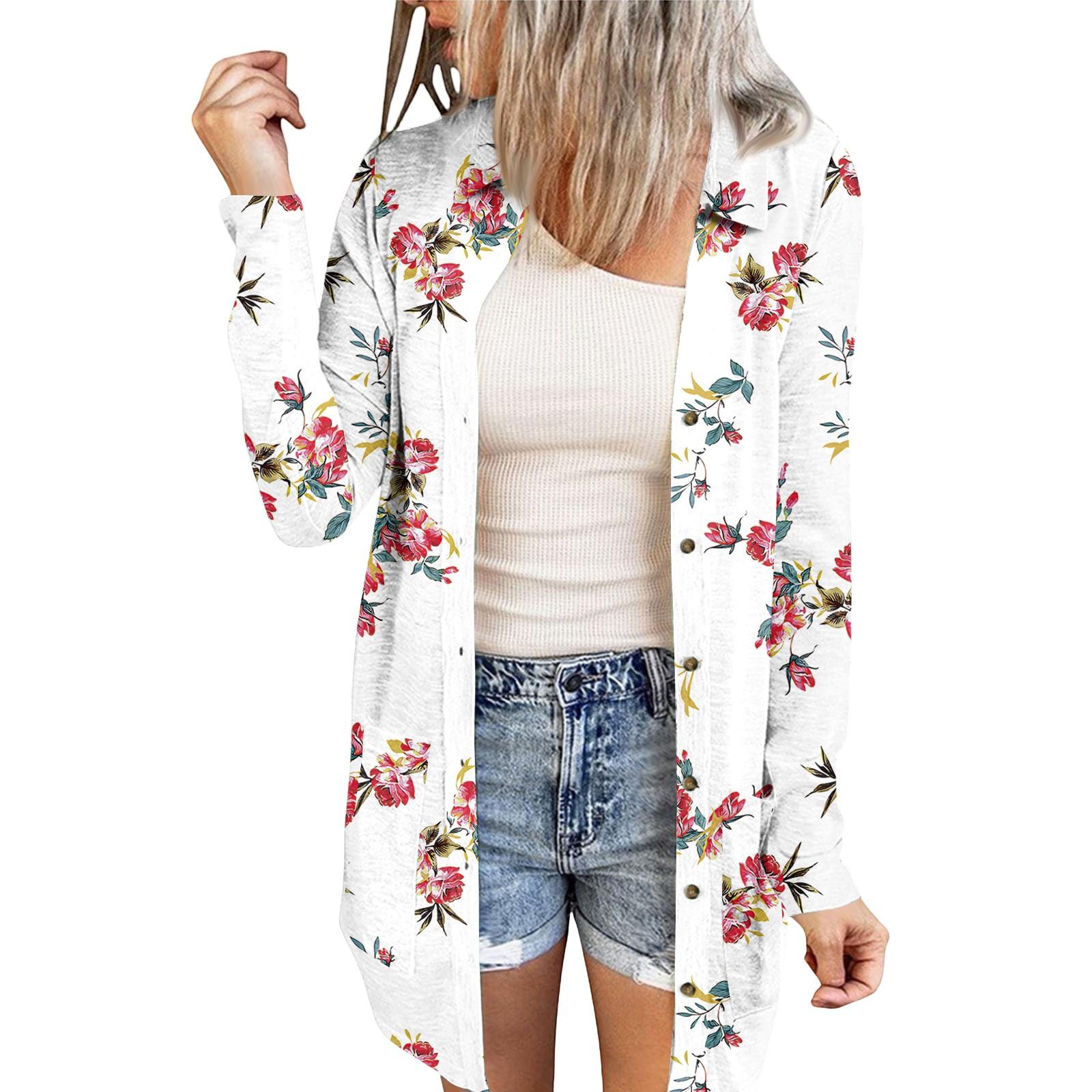 

Women s Casual Fashion Printed Long-sleeved Mid-length Cardigan Jacket L бежевий