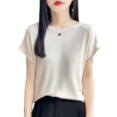 [Cd&e] Women's Short Sleeve Crew Neck Summer Sweater, Stylish Knit, Plain Design Size L