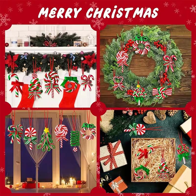 16Pcs/32Pcs Christmas Lollipop Ornaments 2D Colorful Wood Candy Cane Hanging Decoration Pendants for Xmas Tree