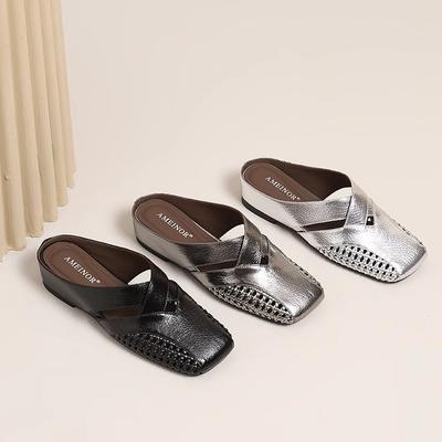 2026Damen Halbschuhe Vintage Hohl Gewebt Quadratische Zehenpartie Slides Mode Vielseitig Mules Schuhe Damen Tägliche Sandalen Mujer Slides
