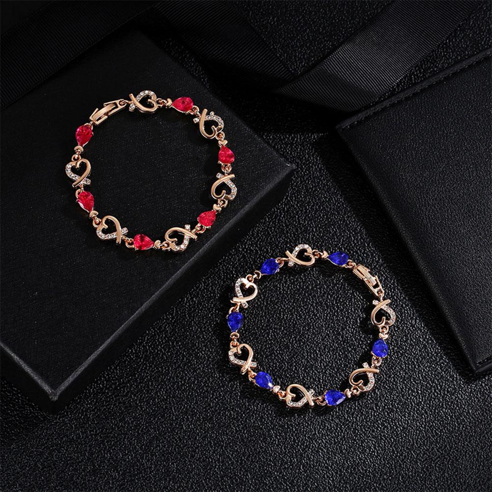 Heart Shaped Crystal Bracelet Female Blue Red Zircon Rhinestone Bracelet Women Jewelry Accessories