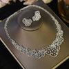 Graceful 2Pcs White CZ Zircon Necklace Set Brides High Quality Fine Jewelry Women  Wedding Engagement Accessory
