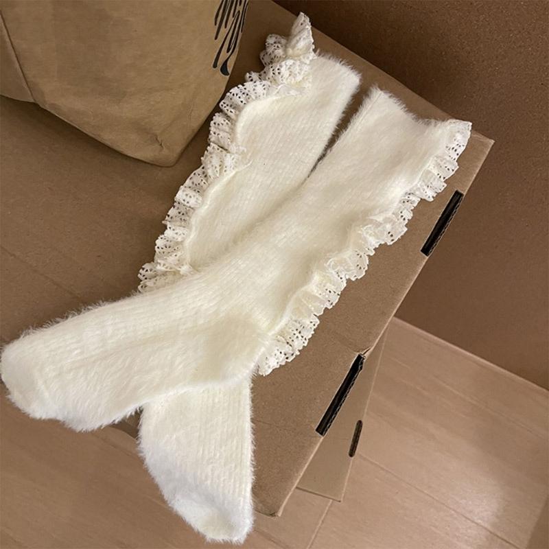 Lolitas Cute Ankle Dress Socks Fuzzy Booties Socks Sweet Ruffle Frilly Crew Socks JK Uniform Loose Socks for Womens