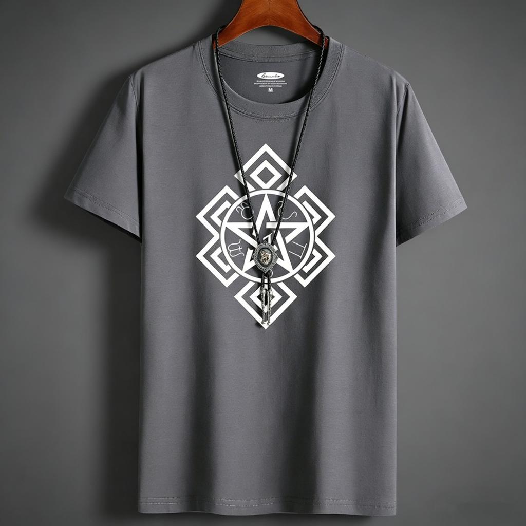 Men's Geometric Print T-Shirt 100% Cotton Big Size Crew Neck Short Sleeve Casual Tee