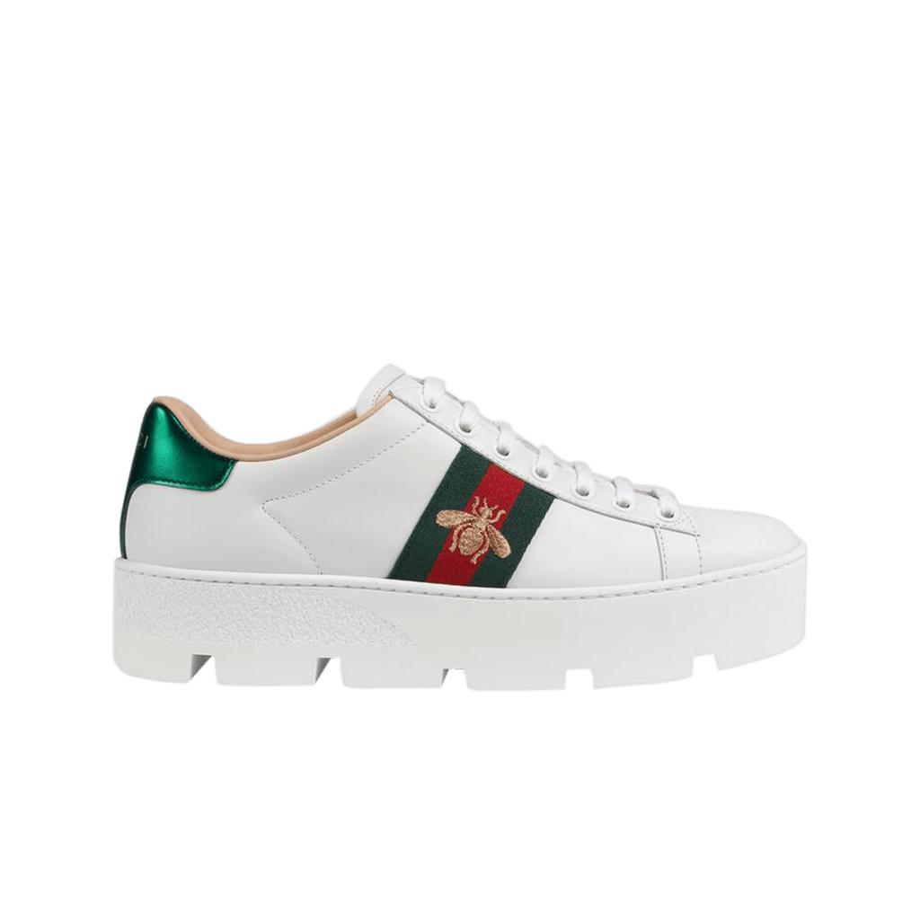 (w) Gucci Ace Embroidered Platform Sneakers White