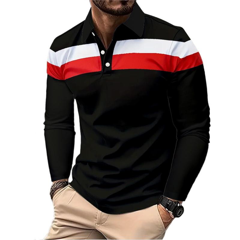 Nové pánské prodyšné košile s dlouhým rukávem a klopou, pánské polo tričko Basic Large Top Splice