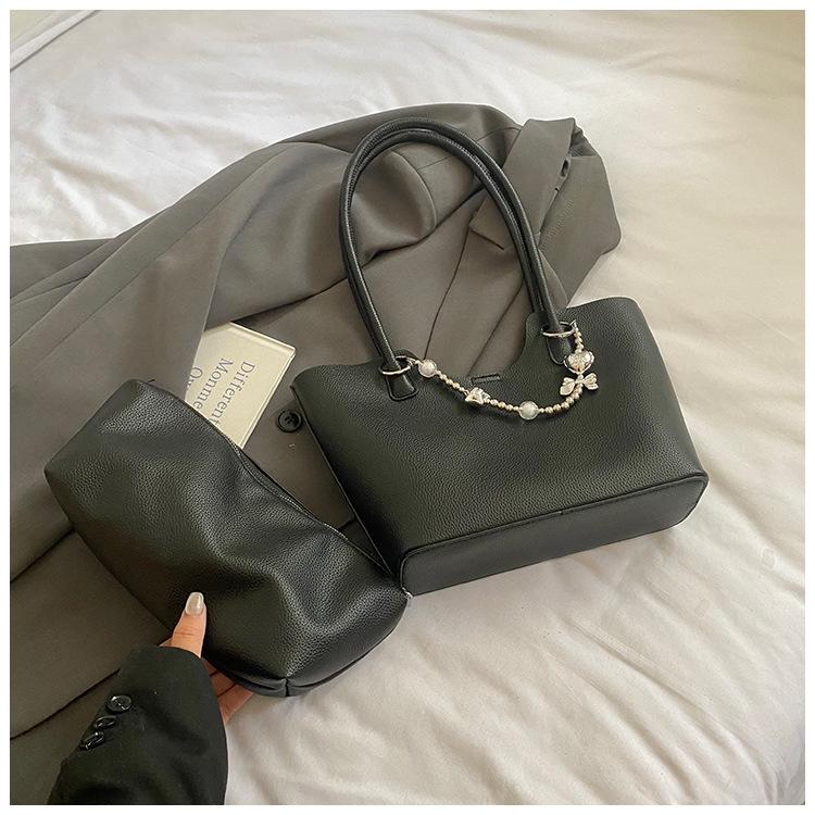 2025 Spring and Summer New Girls Fashion Handbag Foreign Style Simple Solid Color Shoulder Bag Women's Bag Large Capacity Tote Bag