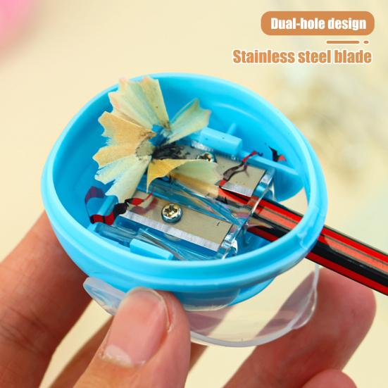 12Pcs Pencil Sharpener with Stainless Steel Blade Double Hole Pencil Sharpener for Thick Thin Pencils Creative Helmet Shape Fun Stationery Sharpener