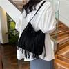 Yogodlns Boho Style Tassel Crossbody Bag Soft Frosted Tassel Straddle Bag Women Vintage Suede Shoulder Bag Casual Messenger Bag