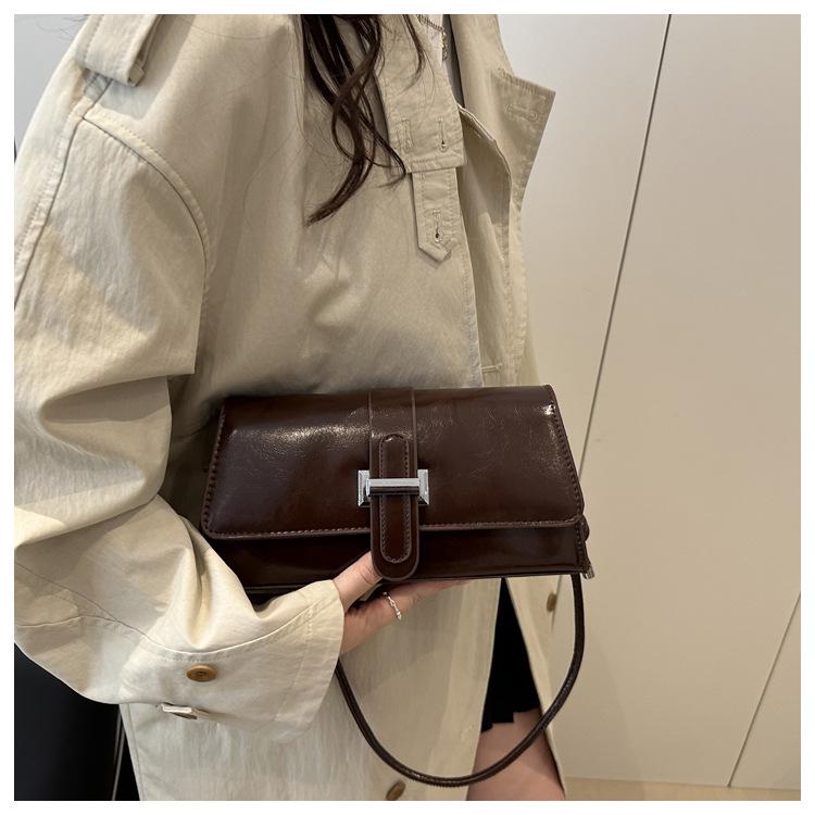 French Chic Faux Leather Baguette Bag Trendy Shoulder Armpit Crossbody Purse