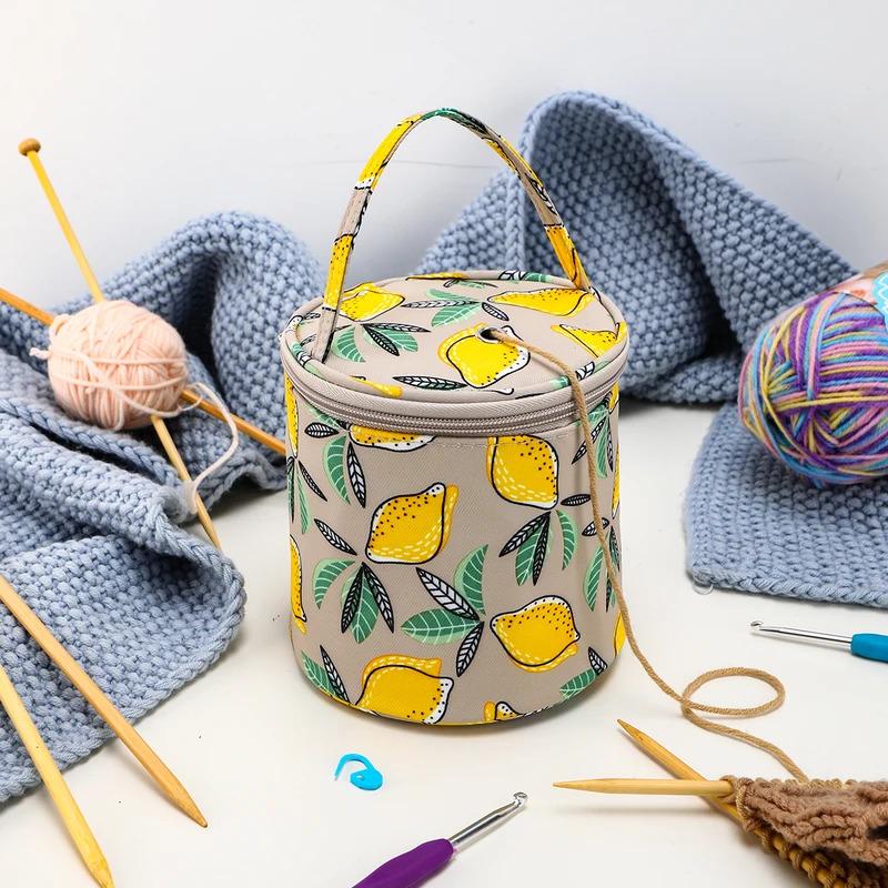 Yarn Storage Bag Storage Bucket Bag Handmade Crochet Bag Wristlet Bag Portable with Built-in Holes Travel-Friendly