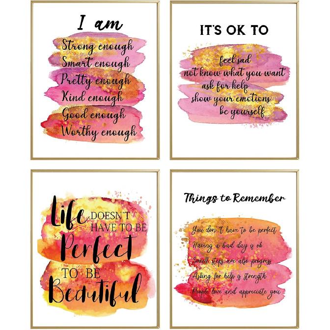 MTL HOE Encouraging Self Improvement Motivational Sayings Art Posters, Piring Positive Affirmations Quotes Wall Decor, Uplifting Gifts For Women Teen