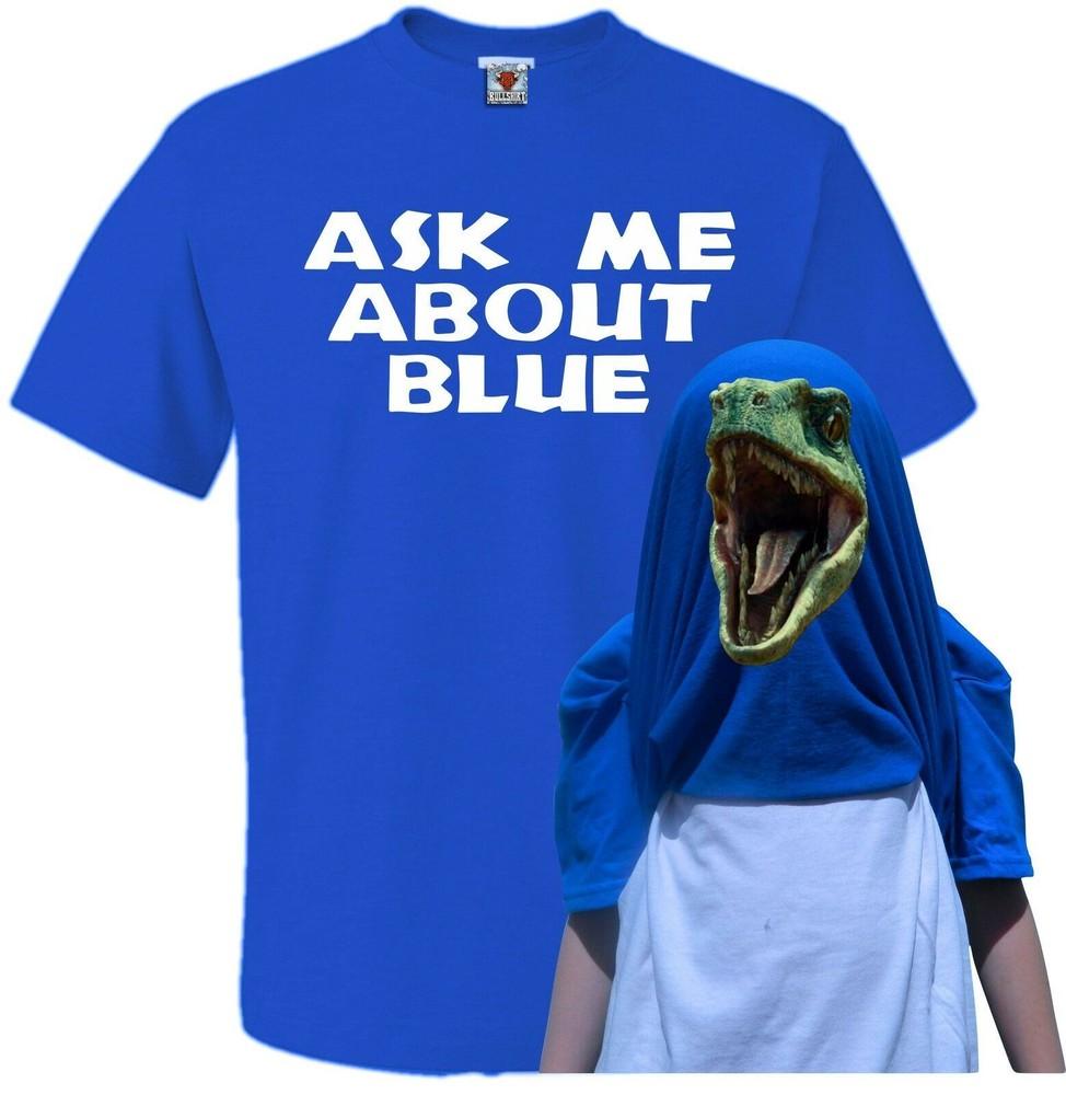 Ask Me About Blue Flip T-Shirt - Funny T Shirt Raptor Dinosaur Joke Jurassic