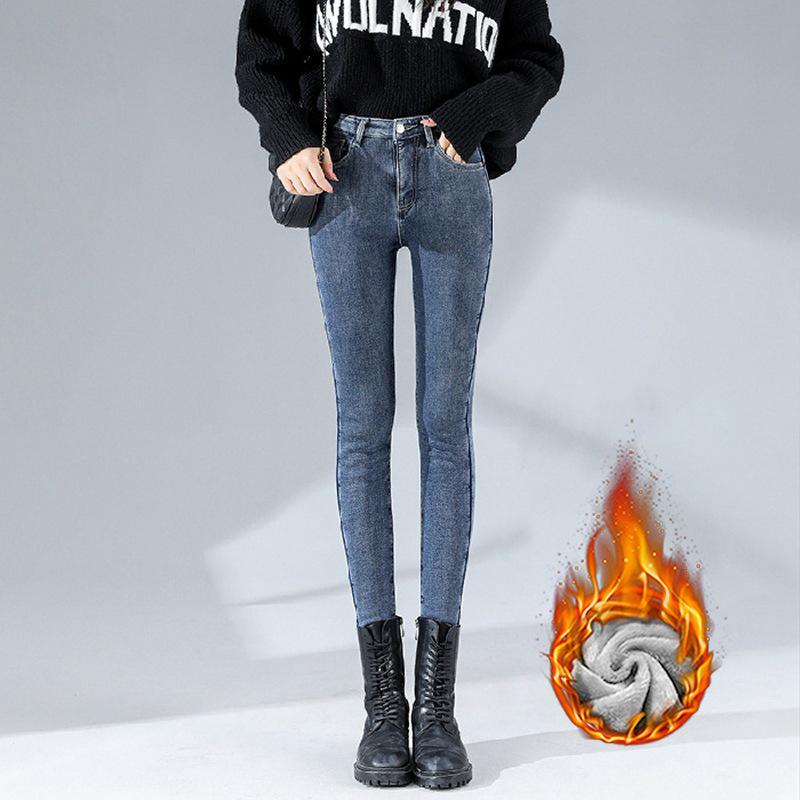 Black High-Waisted Plus Velvet Stretch Skinny Jeans for Women - Winter 2021, Slimming Plus Size, Warm & Thickened. 30